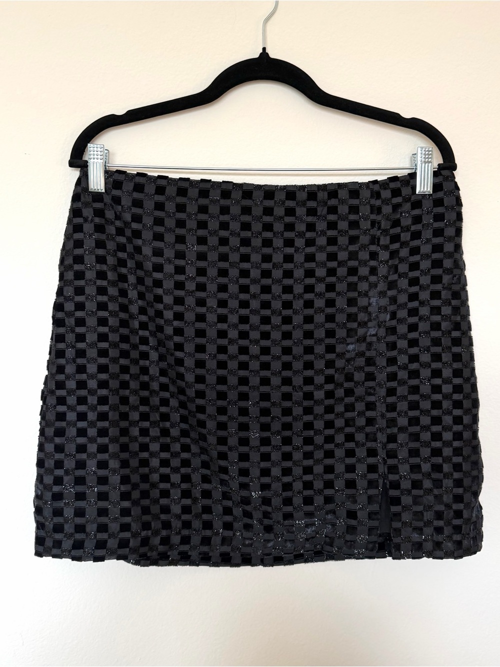 House of Harlow Velvet Satin Check Black Mini Skirt Medium